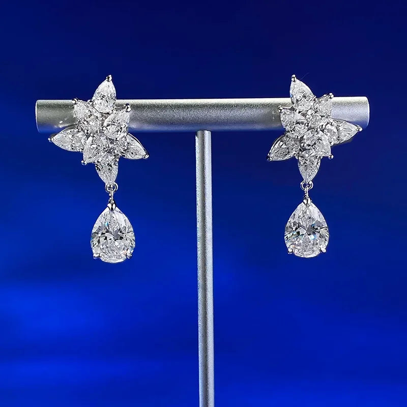 Luxury Flower Lab Moissanite Diamond Dangle Earring