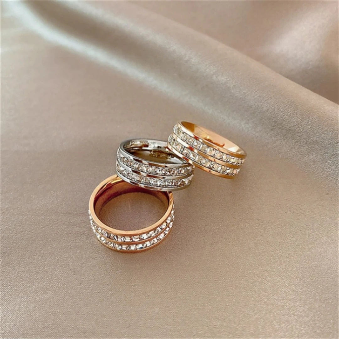 Rowed Square Zircon Ring