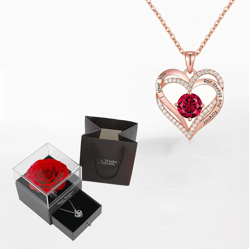 Luxury Zircon Necklace & Rose Gift Box Set