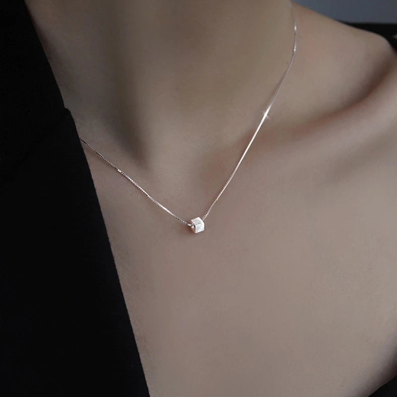 925 Sterling Silver Square Pendant Necklace