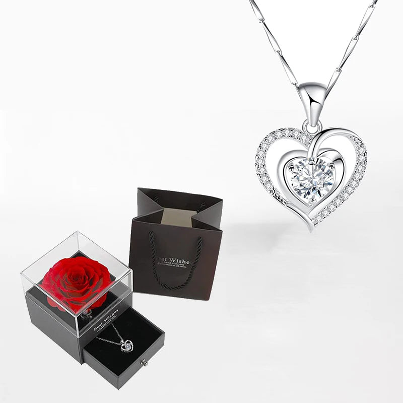 Luxury Zircon Necklace & Rose Gift Box Set