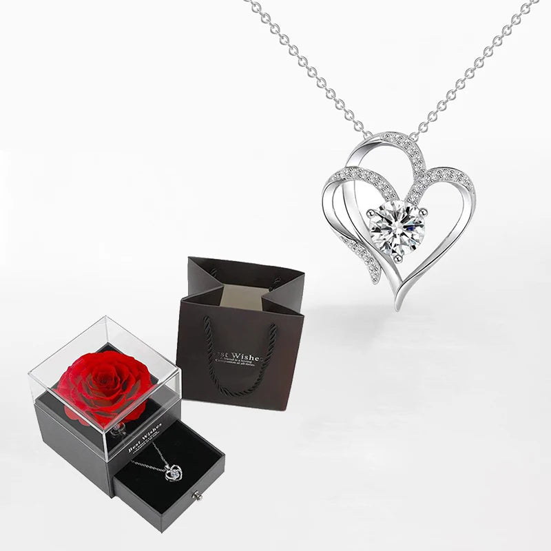 Luxury Zircon Necklace & Rose Gift Box Set