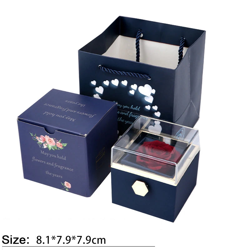 2024 New Valentine Eternal Rose Jewelry Ring Box Rotate Wedding Pendant Necklace Storage Case for Women Girlfriend Gift Box