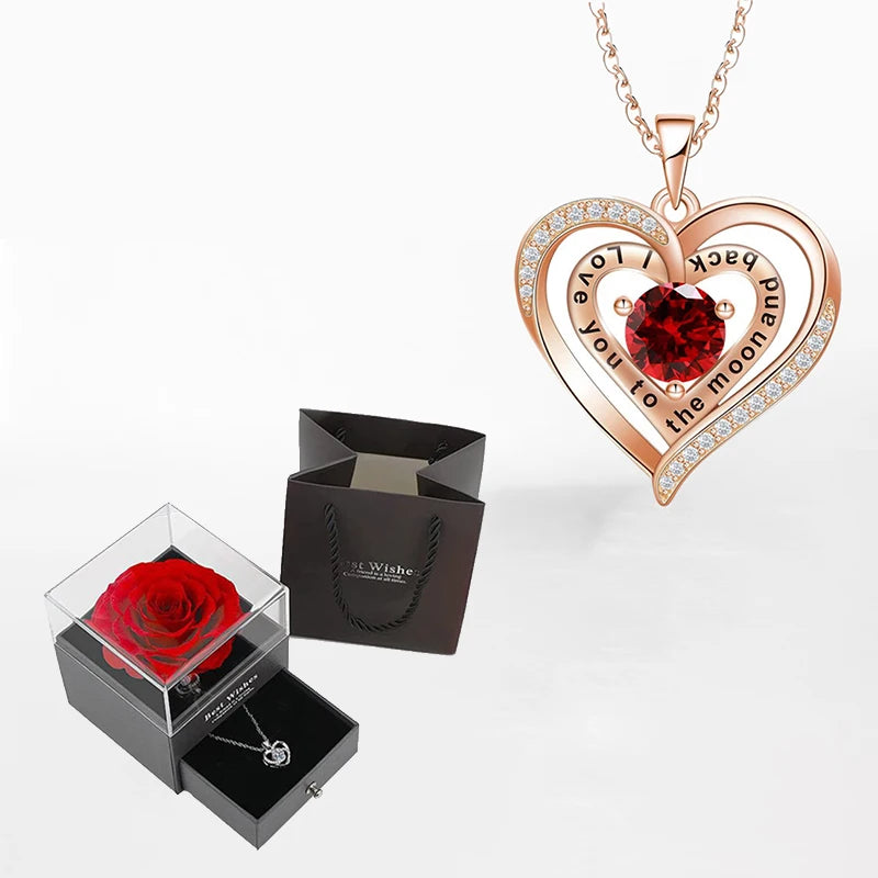 Luxury Zircon Necklace & Rose Gift Box Set