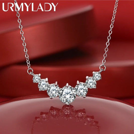 URMYLADY Moissanite Necklace for Woman Wedding Fine Jewely with Certificates 925 Sterling Sliver Plated 18k White Gold Necklace