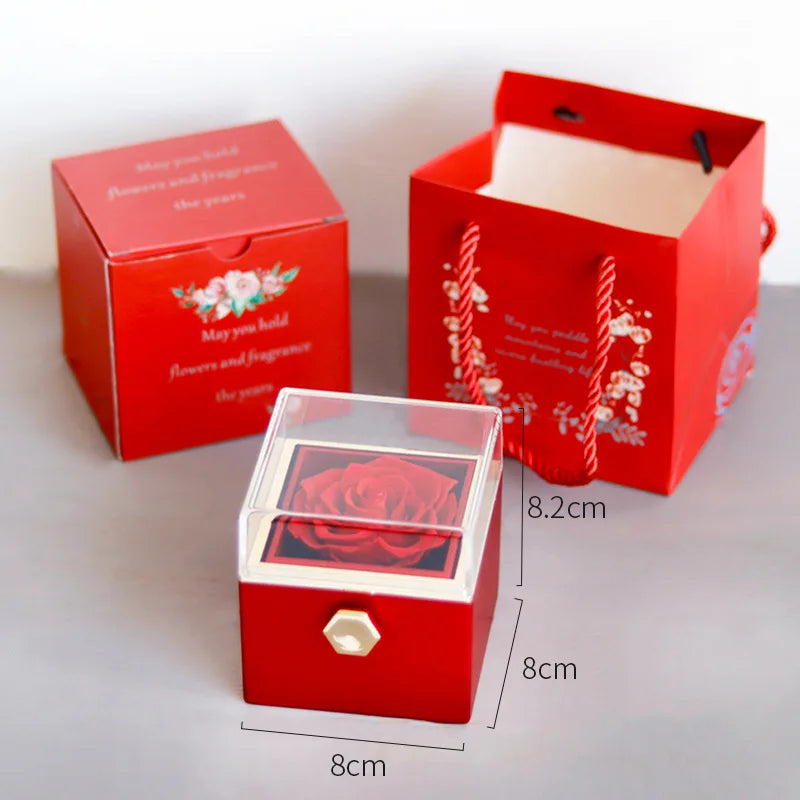 Gifts for Girlfriend Rotating Eternal Rose Gift Box Necklace Set Preserved Flower Jewelry Box For Valentine Christmas Birthday