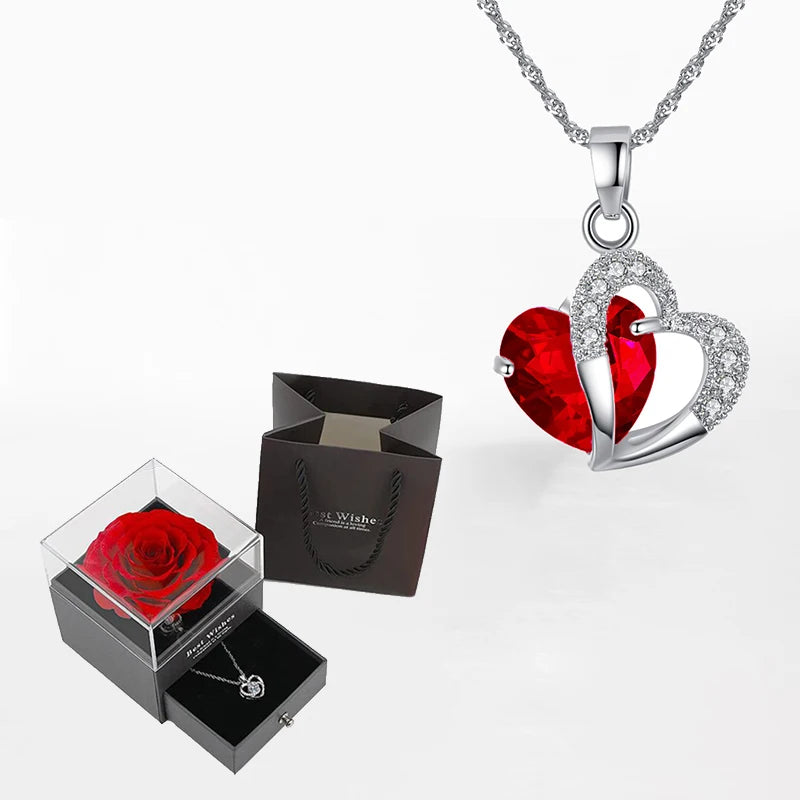 Luxury Zircon Necklace & Rose Gift Box Set