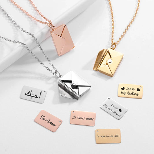 Trendy Customized Stainless Steel Envelope Necklace For Lover Couple Personalized Name Date Pendant Jewelry Gift For Women Party