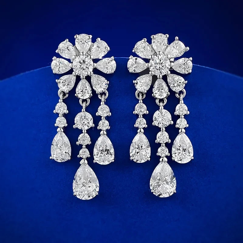 Luxury Flower Lab Moissanite Diamond Dangle Earring