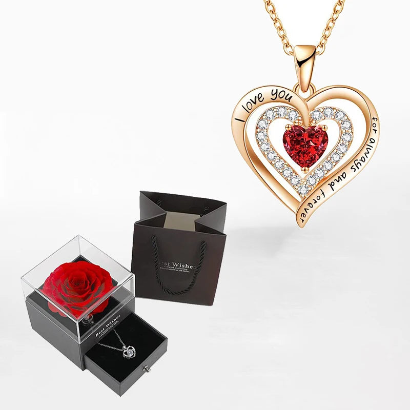 Luxury Zircon Necklace & Rose Gift Box Set