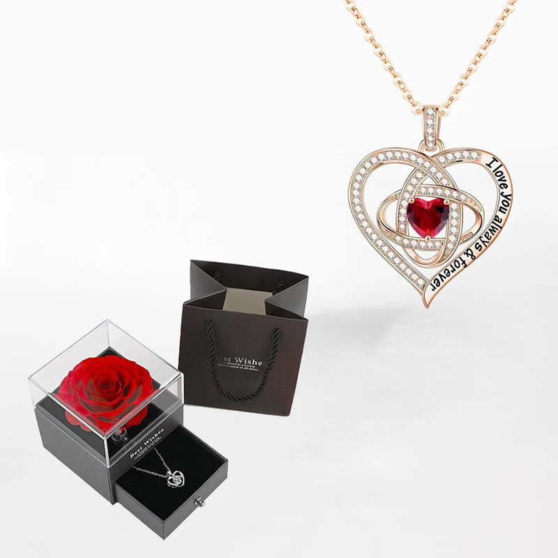 Luxury Zircon Necklace & Rose Gift Box Set