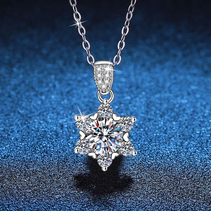 JECIRCON's S925 Sterling Silver Moissanite Snowflake Necklace