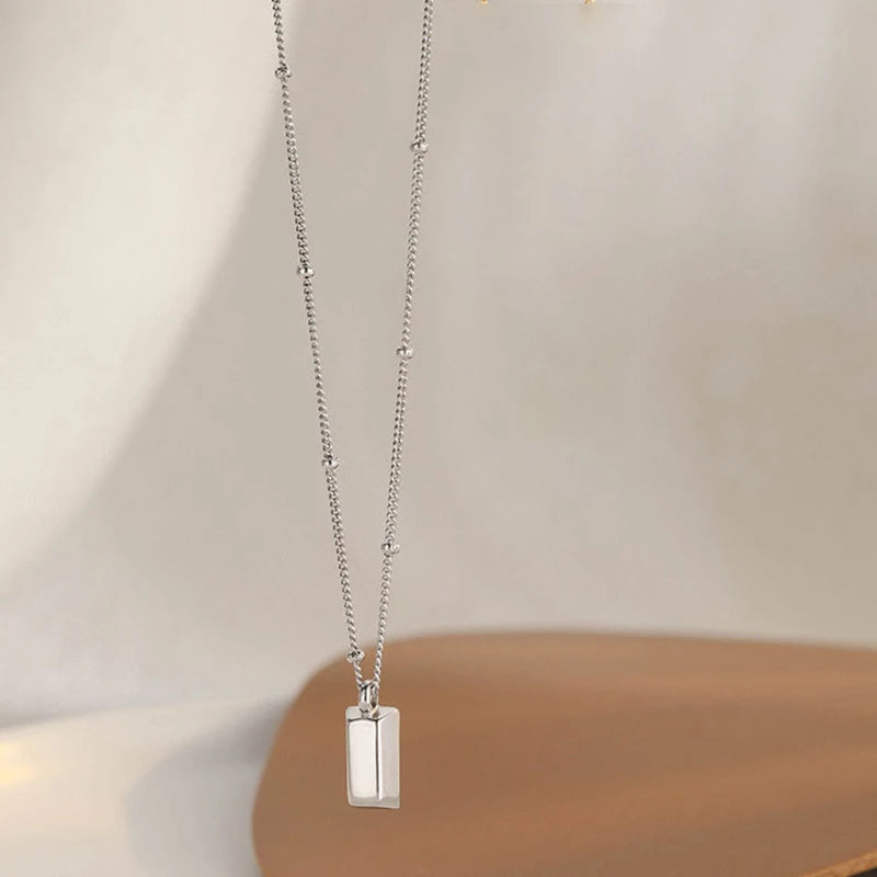 925 Sterling Silver Square Geometric Necklace