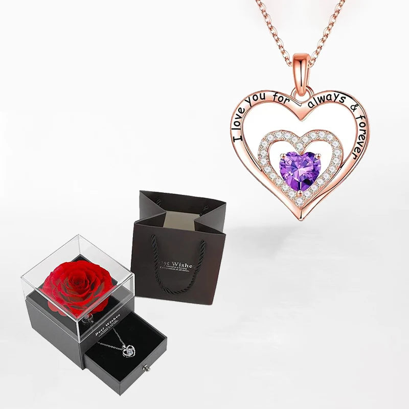 Luxury Zircon Necklace & Rose Gift Box Set