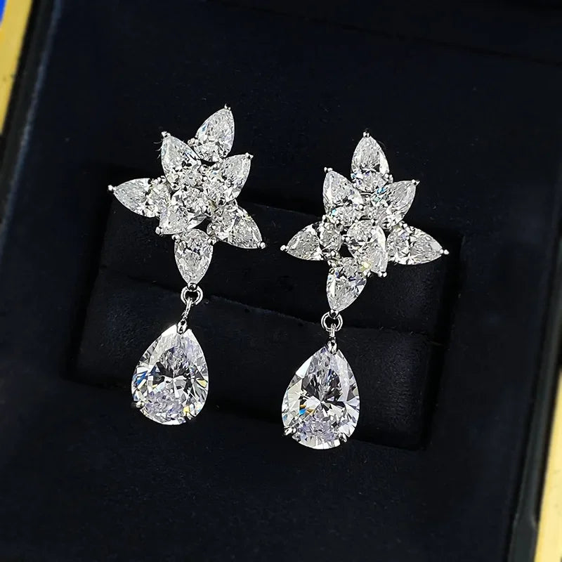 Luxury Flower Lab Moissanite Diamond Dangle Earring