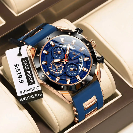 POEDAGAR Luxury Military Men Watch Waterproof Luminous Date Sport Man Wristwatch Chronograph Silicone Strap Quartz Men's Watches