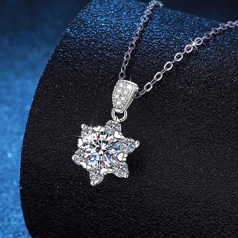 JECIRCON's S925 Sterling Silver Moissanite Snowflake Necklace