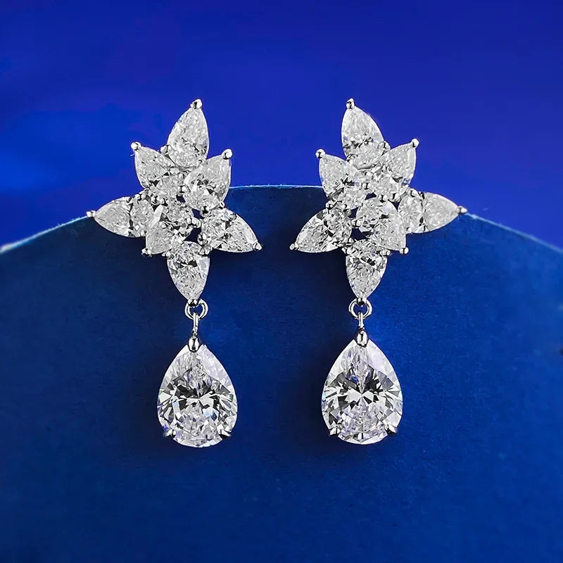 Luxury Flower Lab Moissanite Diamond Dangle Earring