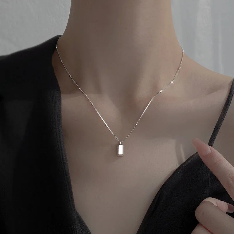 925 Sterling Silver Square Geometric Necklace