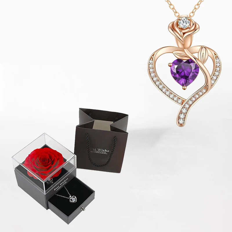 Luxury Zircon Necklace & Rose Gift Box Set