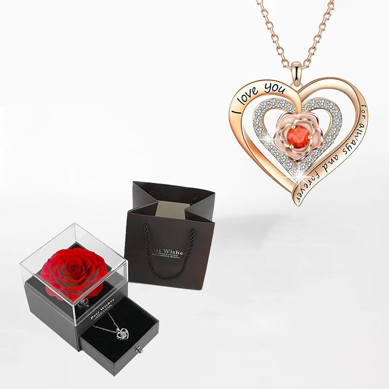 Luxury Zircon Necklace & Rose Gift Box Set