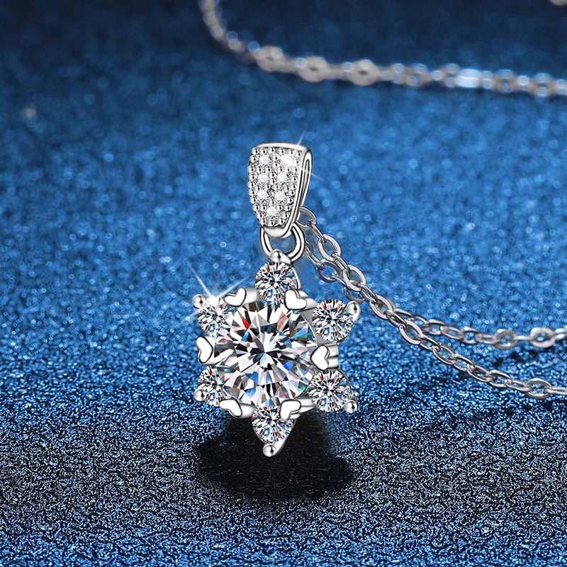 JECIRCON's S925 Sterling Silver Moissanite Snowflake Necklace