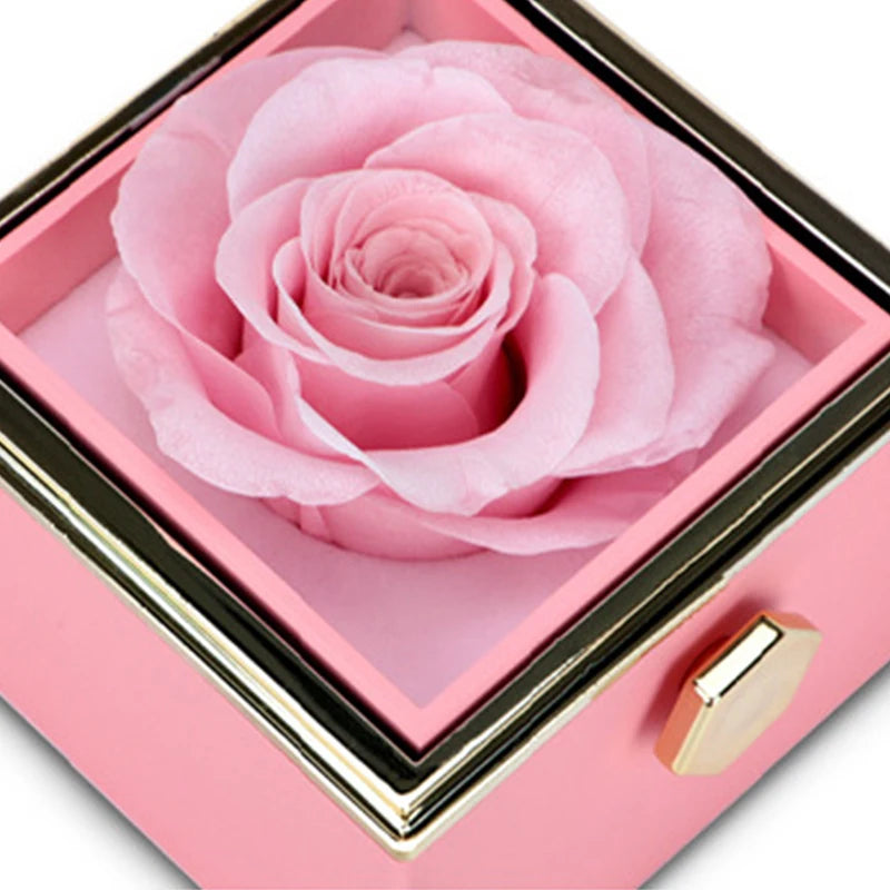 2024 New Valentine Eternal Rose Jewelry Ring Box Rotate Wedding Pendant Necklace Storage Case for Women Girlfriend Gift Box