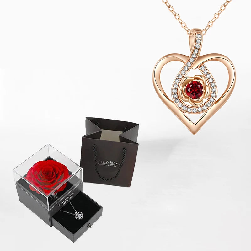 Luxury Zircon Necklace & Rose Gift Box Set