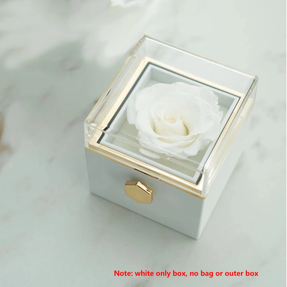 2024 New Valentine Eternal Rose Jewelry Ring Box Rotate Wedding Pendant Necklace Storage Case for Women Girlfriend Gift Box