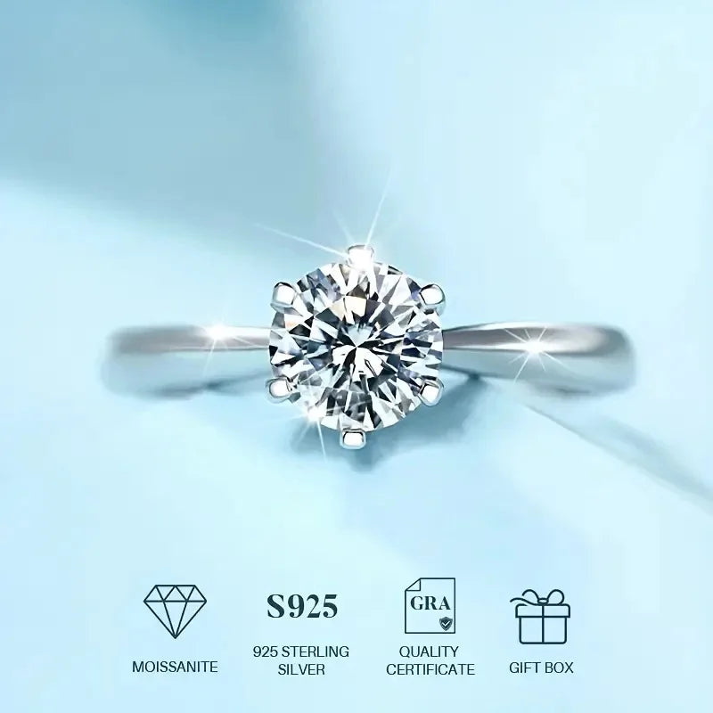1 Carat Moissanite Ring in 925 Sterling Silver