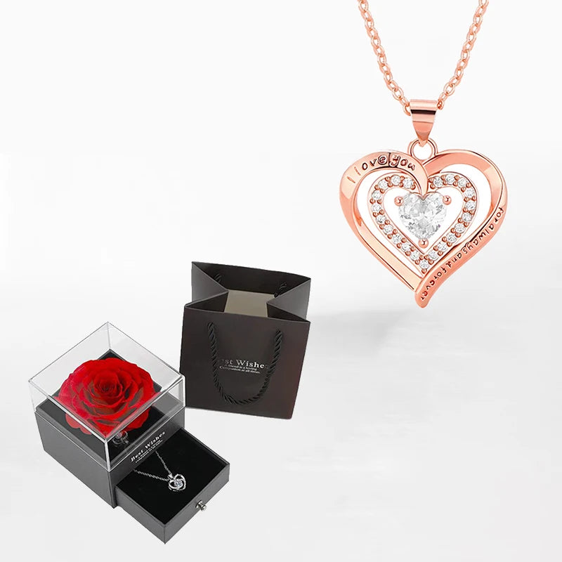 Luxury Zircon Necklace & Rose Gift Box Set