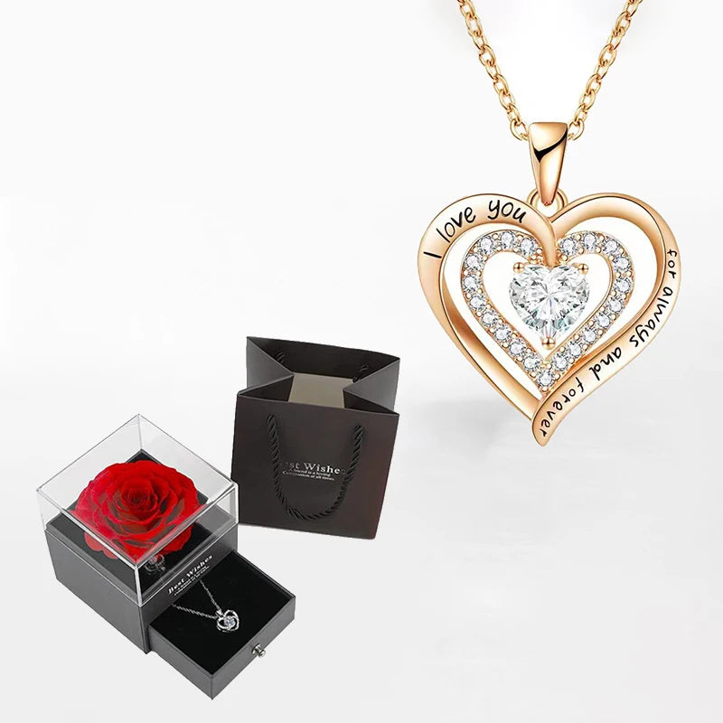 Luxury Zircon Necklace & Rose Gift Box Set