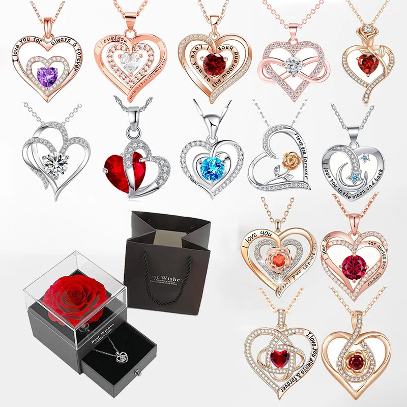 Luxury Zircon Necklace & Rose Gift Box Set