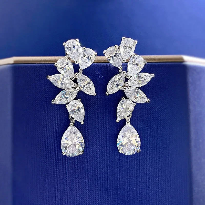 Luxury Flower Lab Moissanite Diamond Dangle Earring