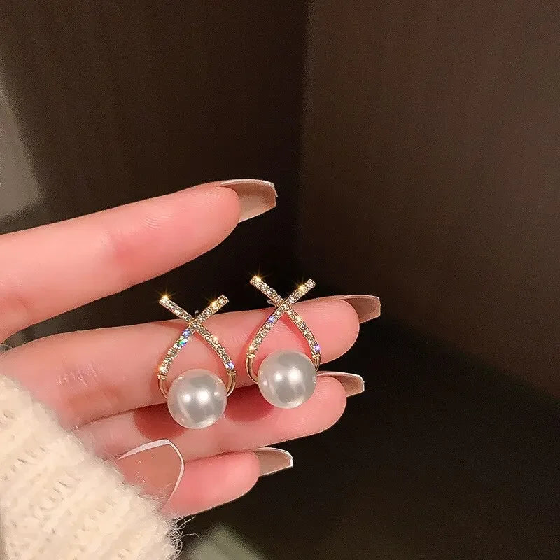 Trendy Cross Studded Diamond Earrings