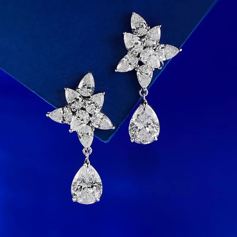 Luxury Flower Lab Moissanite Diamond Dangle Earring